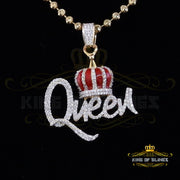 King Of Bling's King 2ct Real Moissanite Sterling Silver Yellow "QUEEN with CROWN BELL Pendant KING OF BLINGS