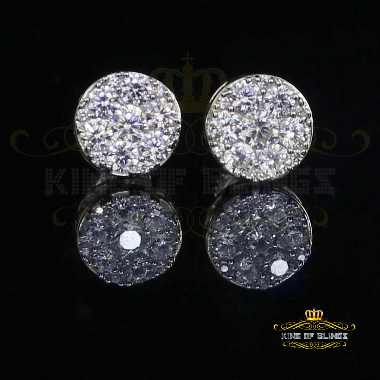 King of Blings- 3.02ct Cubic Zirconia 925 White Sterling Silver Hip Hop Round Earring for Ladies KING OF BLINGS
