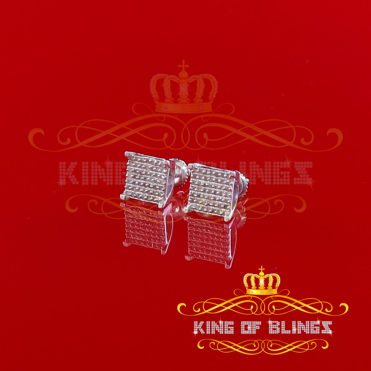 King Of Bling's Aretes Para Hombre 925 Yellow Silver 0.25ct Square Diamond Stud men's Earrings