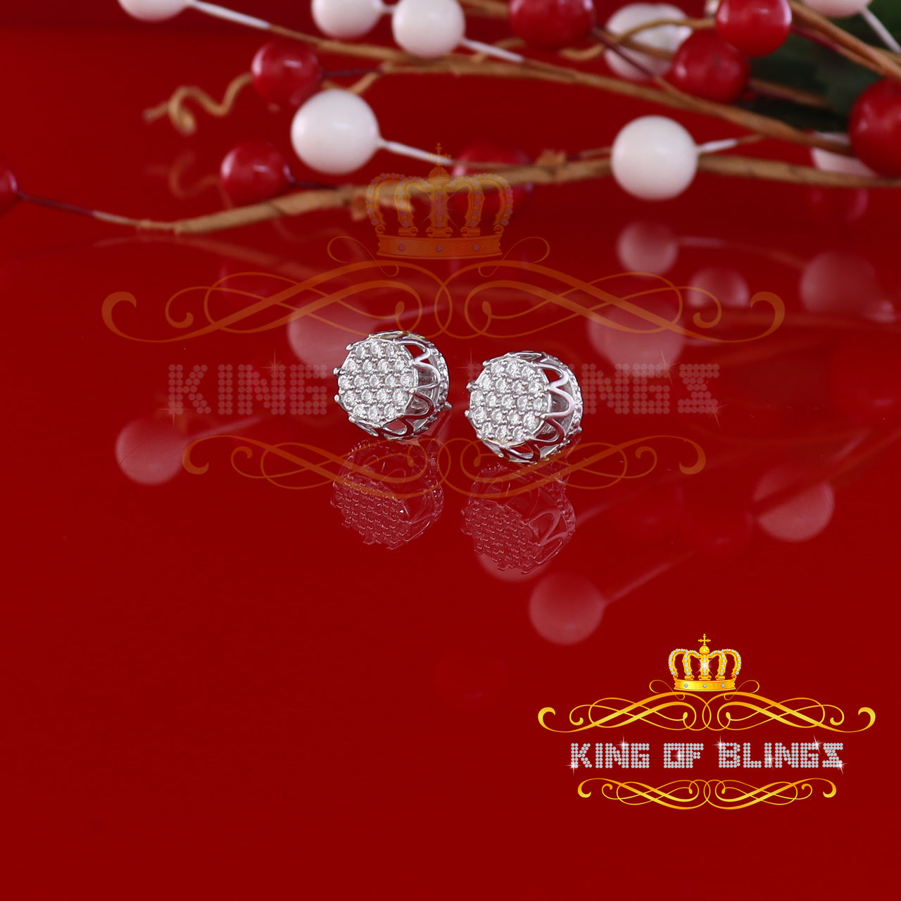 King of Blings- 925 White Silver 1.13ct Cubic Zirconia Women's & Men's Hip Hop Flower Earrings KING OF BLINGS