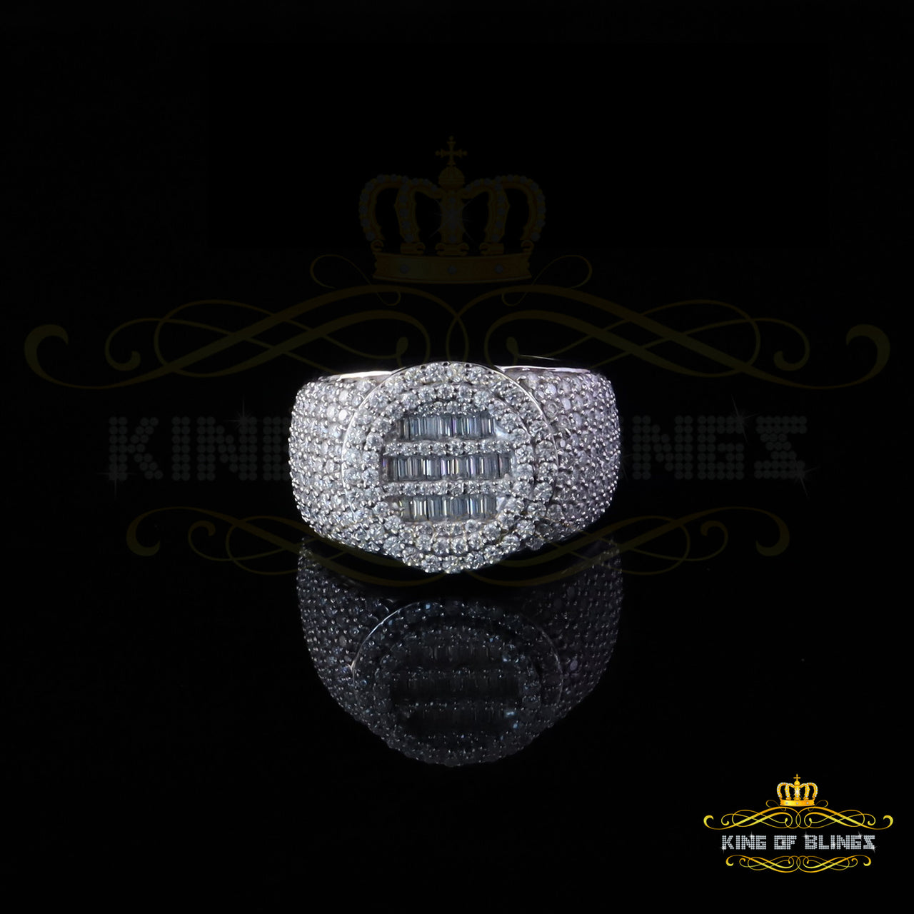 King of Bling's Men's/Womens Silver White 4.50ct VVS 'D' Moissanite Baguette Round Rings Size 10 King of Blings