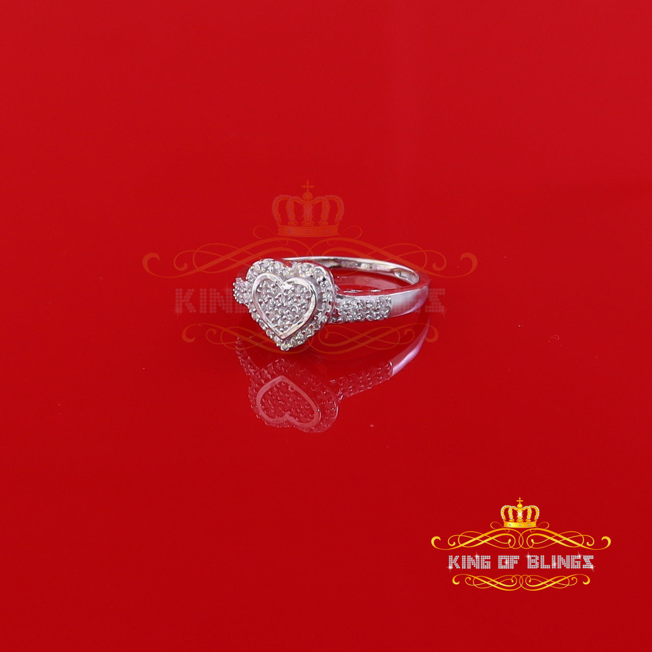 King Of Bling's925 Silver 0.59ct Shiny Cubic Zirconia Promise White Heart Womens Ring Size 7 KING OF BLINGS