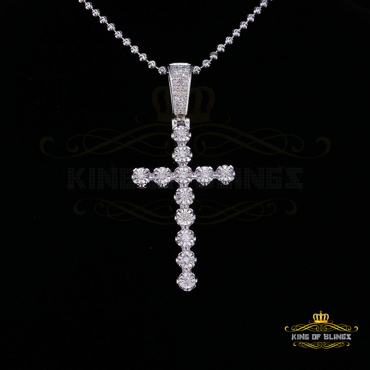 King Of Bling's Real 1.25ct Diamond Sterling Silver CROSS Charm Necklace Pendant in White