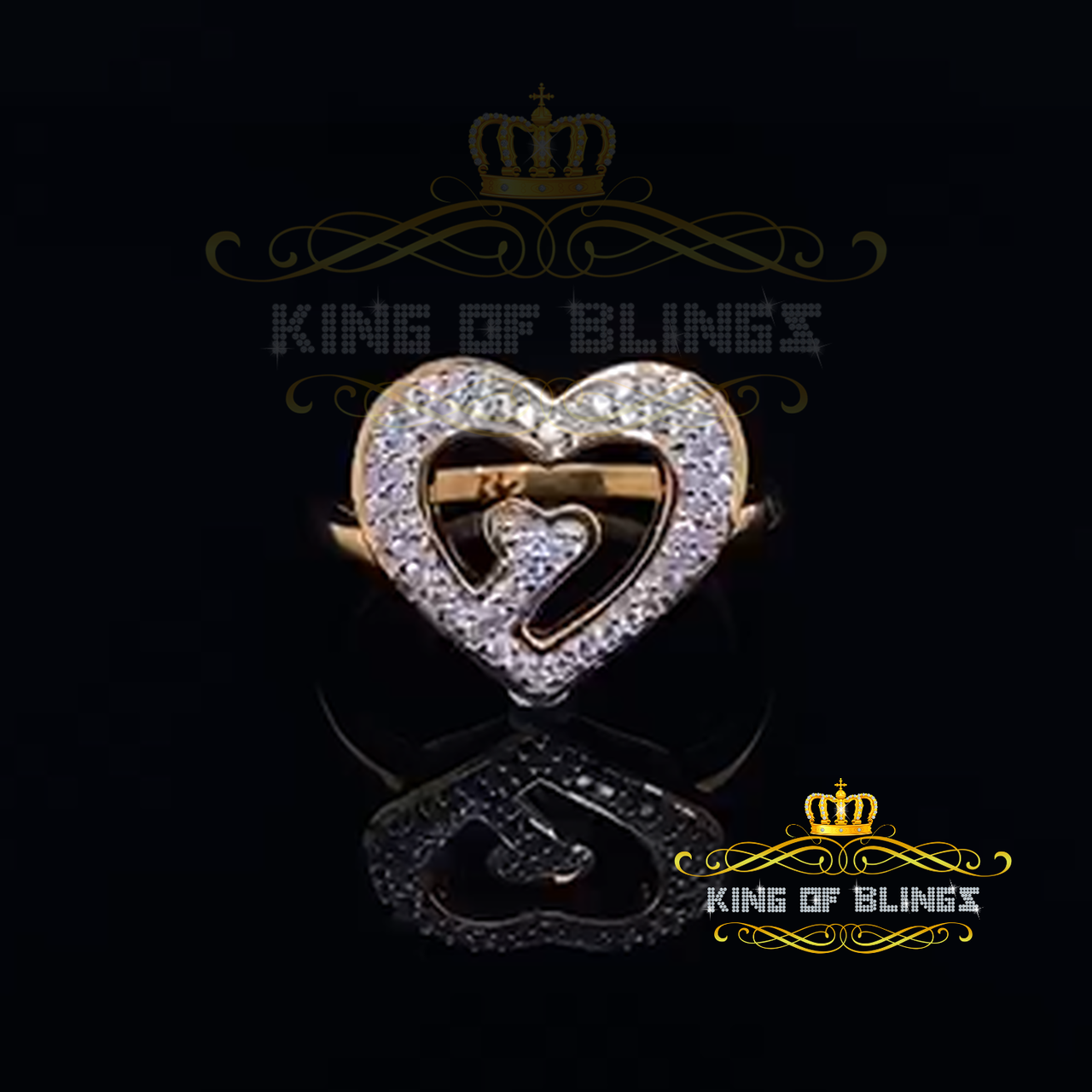 King Of Bling's 925 Yellow Sterling Silver Heart-Shaped 0.57ct Cubic Zirconia Womens Ring Size 5 KING OF BLINGS
