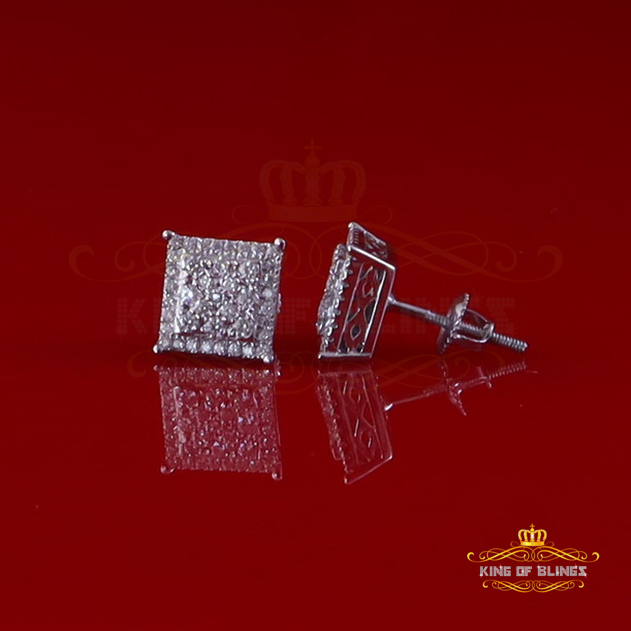 King of Bling's Men's/Womens 925 Silver White 0.55ct VVS 'D' Moissanite Square Stud Earrings
