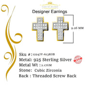 King of Bling's 0.48ct Cubic Zirconia 925 Yellow Sterling Silver Hip Hop Cross Women's Earrings KING OF BLINGS