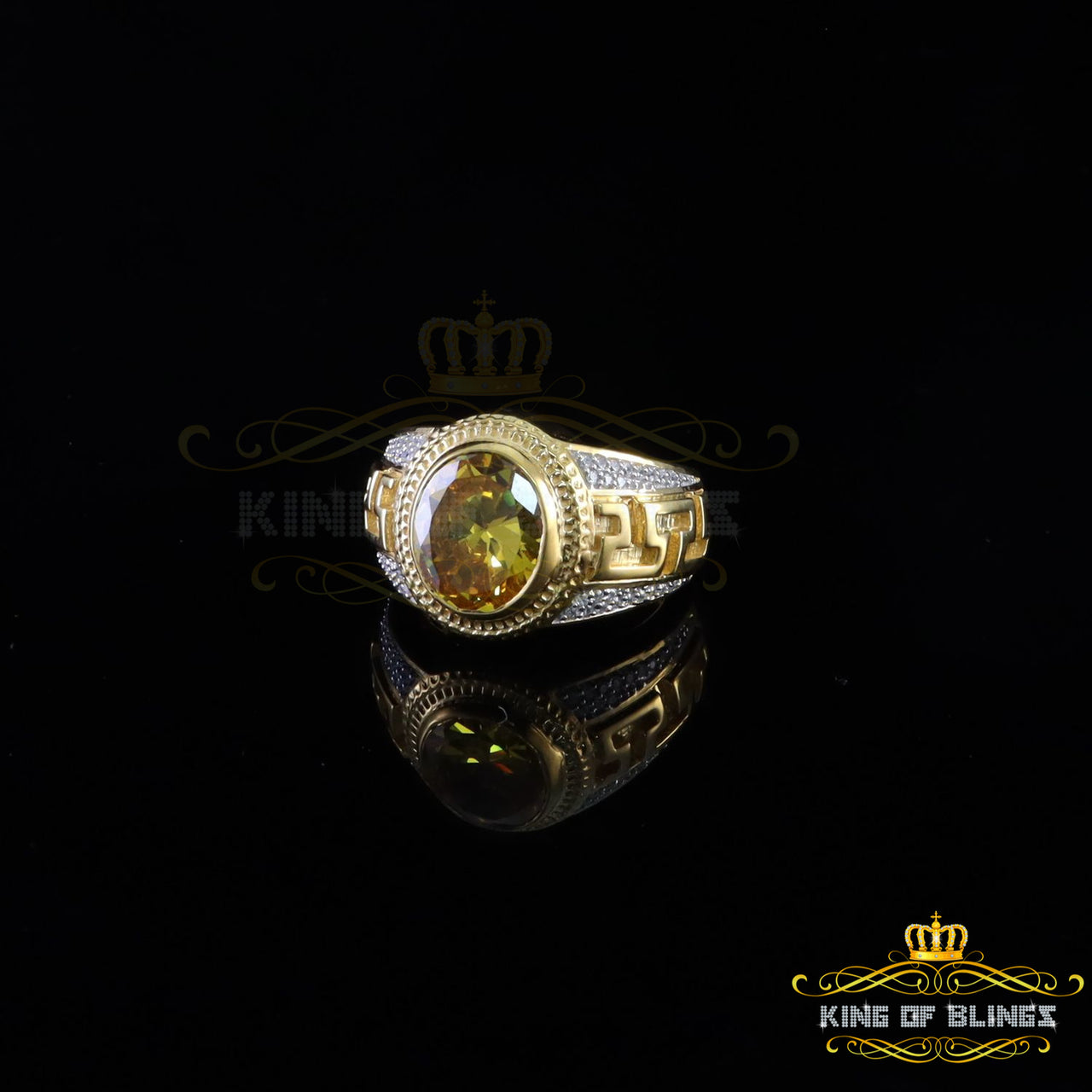 King Of Bling's 8.10ct Yellow Silver Oval Cubic Zirconia Men's Adjustable Ring From SZ 9 to 10