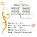 King of Bling's Yellow 925 Silver Screw Back 2.25ct Cubic Zirconia Women Hip Hop Square Earrings KING OF BLINGS