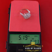 King Of Bling's 0.10CT Real Diamond 925 Sterling White Silver Womens Floral Ring Size 7 KING OF BLINGS