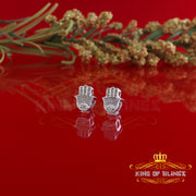 King Of Bling's Stud 925 White Sterling Silver 0.15ct Diamond Women's & Men's Hamsha Earrings KING OF BLINGS