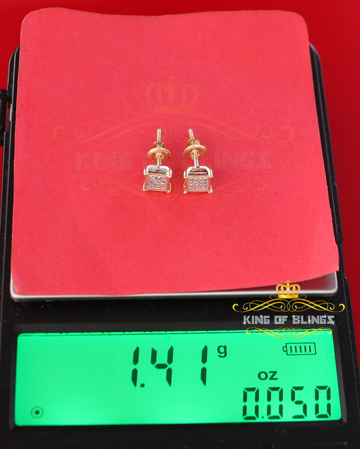 King Of Bling's 0.10ct Diamond Collection Yellow 925 Sterling Silver Women & Men Square Earrings KING OF BLINGS