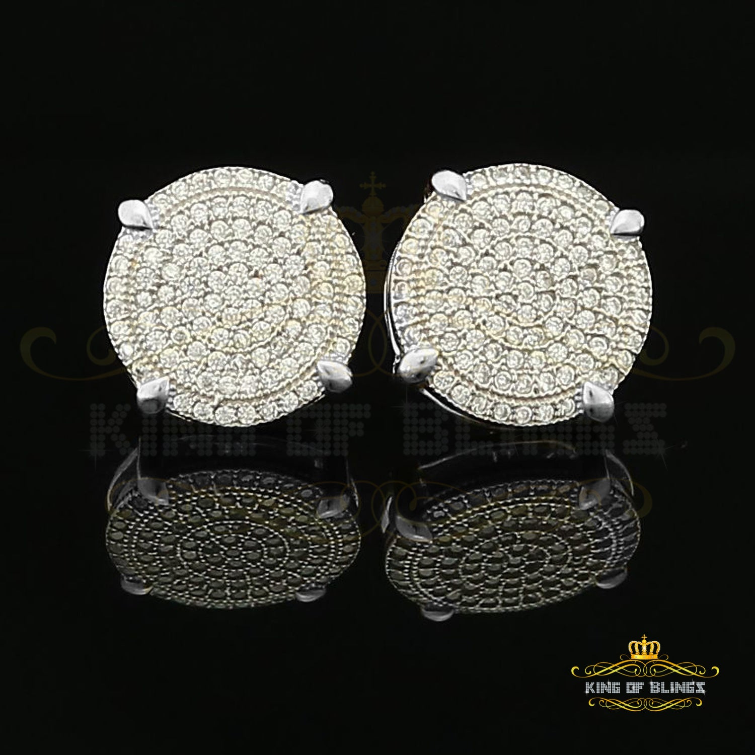 King of Blings- Aretes Para Hombre 925 White Silver1.18ct Cubic Zirconia Round Women's Earrings KING OF BLINGS
