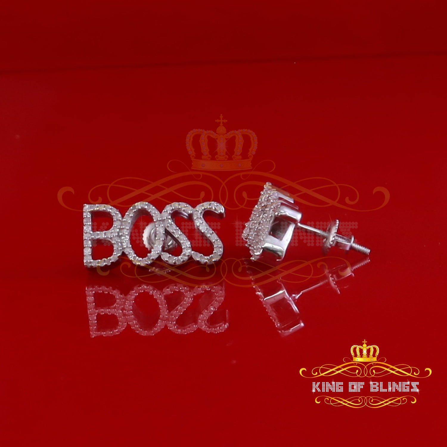 King Of Bling's BOSS Women's Stud Earrings with 0.33 Ct Natural Diamonds in White 925 Silver KING OF BLINGS