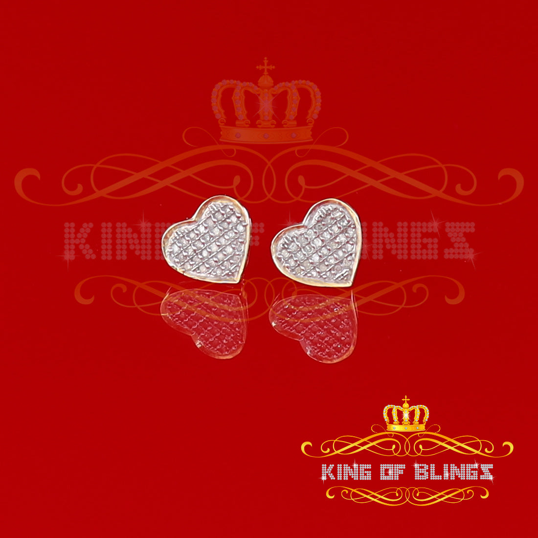 King of Blings-Aretes Para Hombre Heart 925 Yellow Silver 0.25ct Diamond Men & Women Earrings KING OF BLINGS