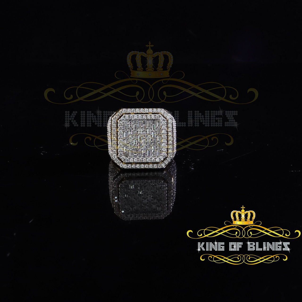 King of Bling's Men's 925 Sterling Silver 6.50ct VVS 'D' Yellow Moissanite Square Rings SZ 10