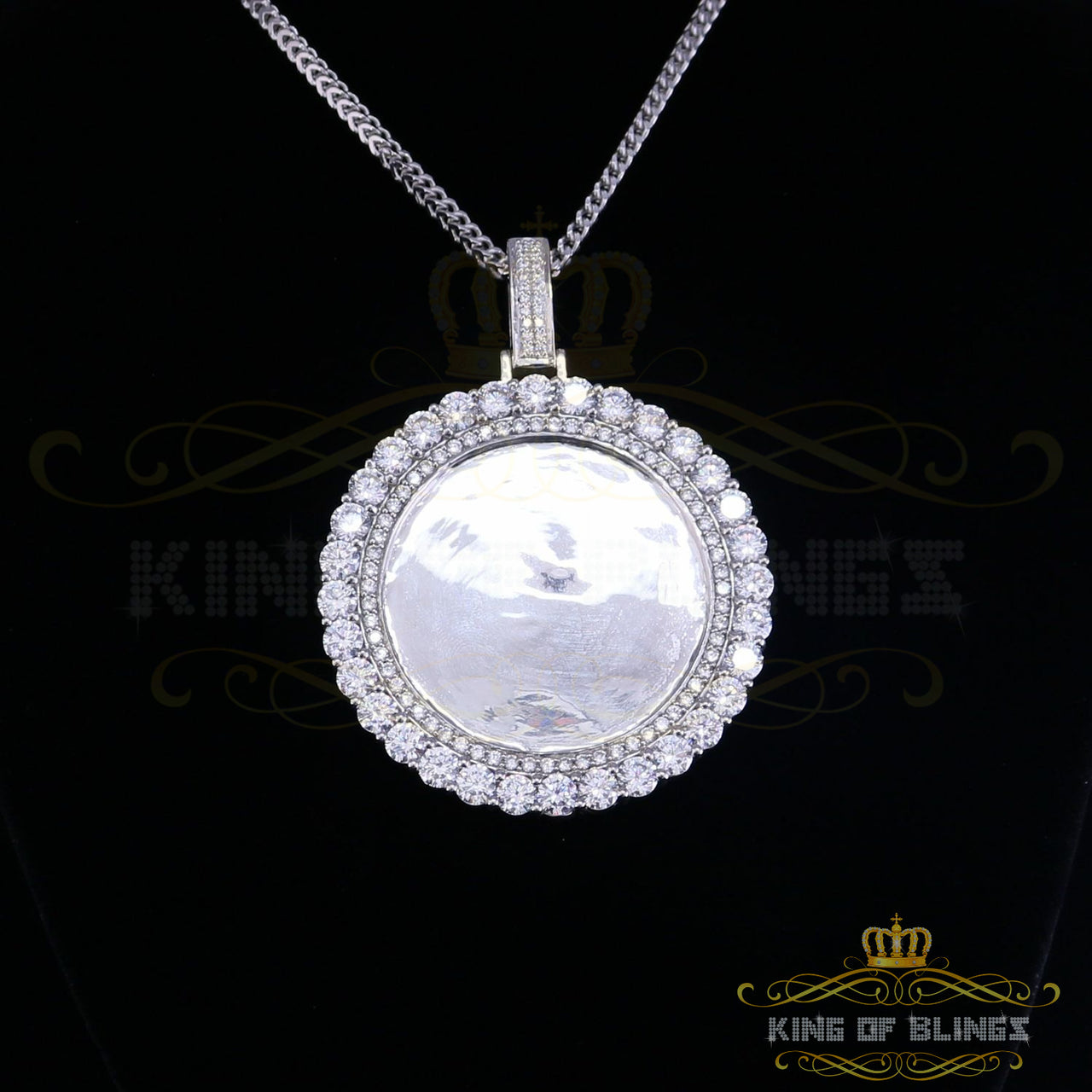 King of Bling's White 925 Sterling Silver Pendant Charming Necklace as 19.21ct Cubic Zirconia