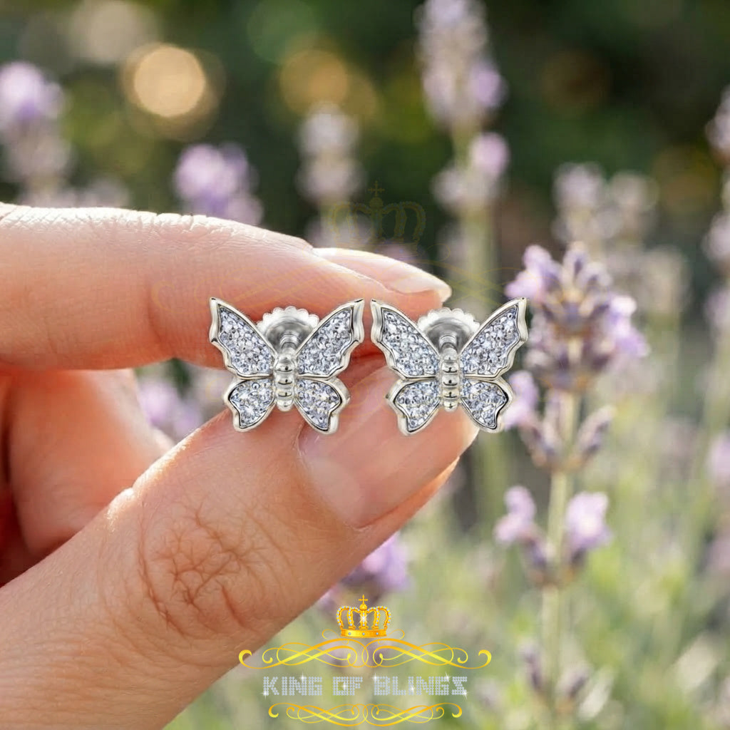 King of Bling's Women's 0.17ct Cubic Zirconia Butterfly Stud Earrings White 925 Sterling Silver KING OF BLINGS