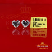 King Of Bling's Aretes Para Hombre Heart 925 White Silver 0.12ct Black Diamond Ladies Earrings KING OF BLINGS