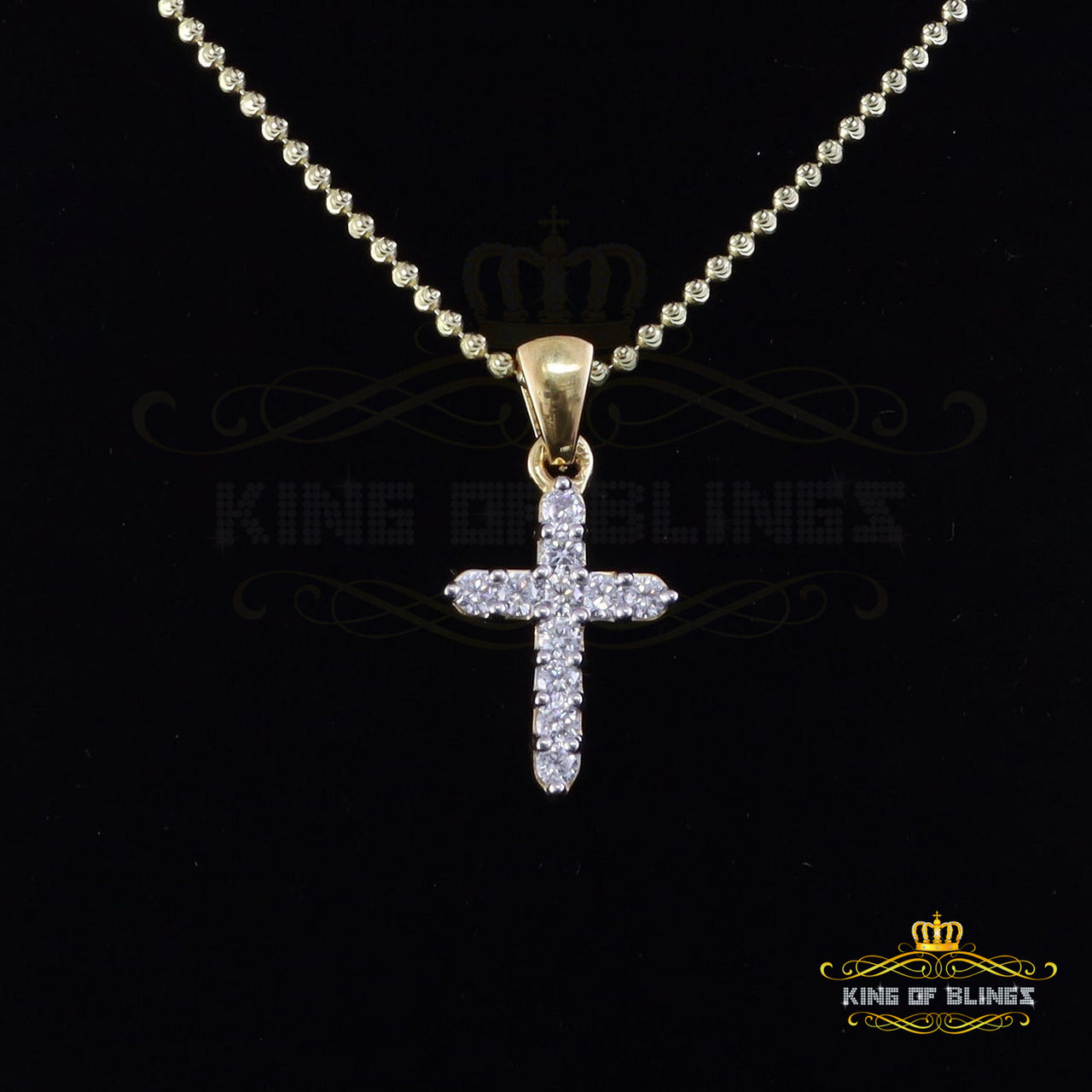 King of Bling's Yellow 925 Sterling Silver Cross Pendant 2.09ct Cubic Zirconia