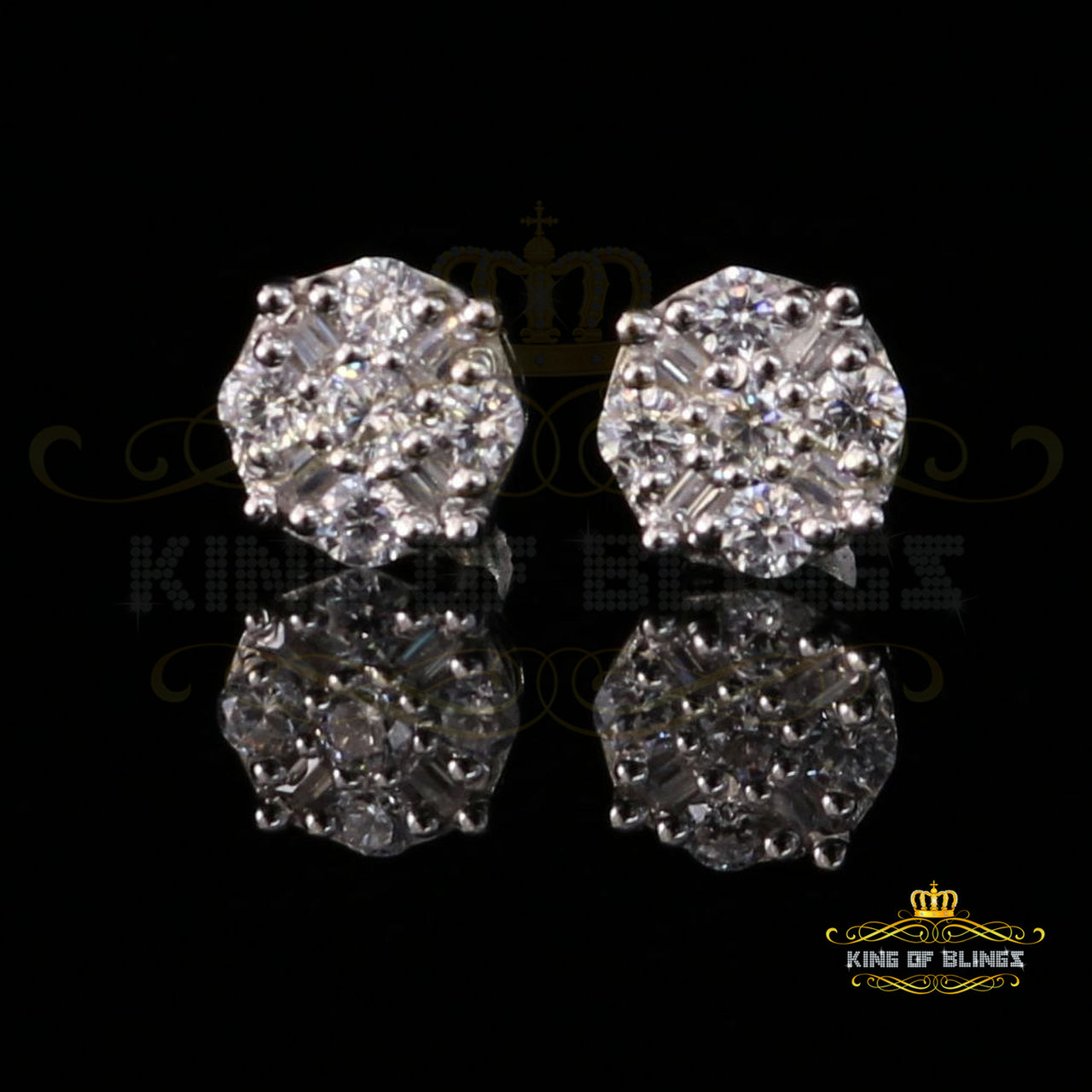 King of Blings- White 925 Sterling Silver 1.96ct Cubic Zirconia for Ladies Hip Hop Round Earring KING OF BLINGS