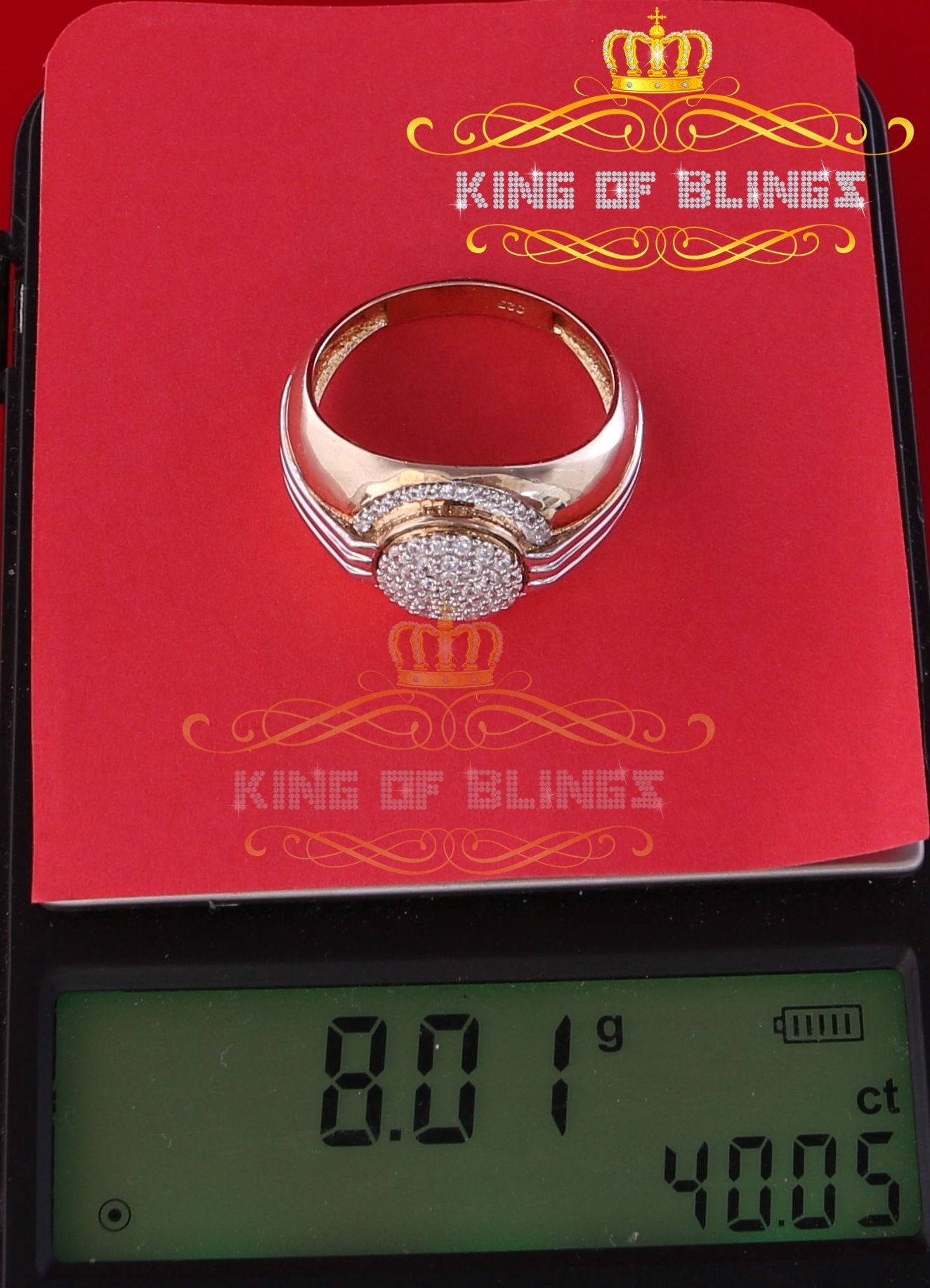 King Of Bling's Sterling Yellow Silver 0.00ct Cubic Zirconia Two Tone Men's Ring Size 11 KING OF BLINGS