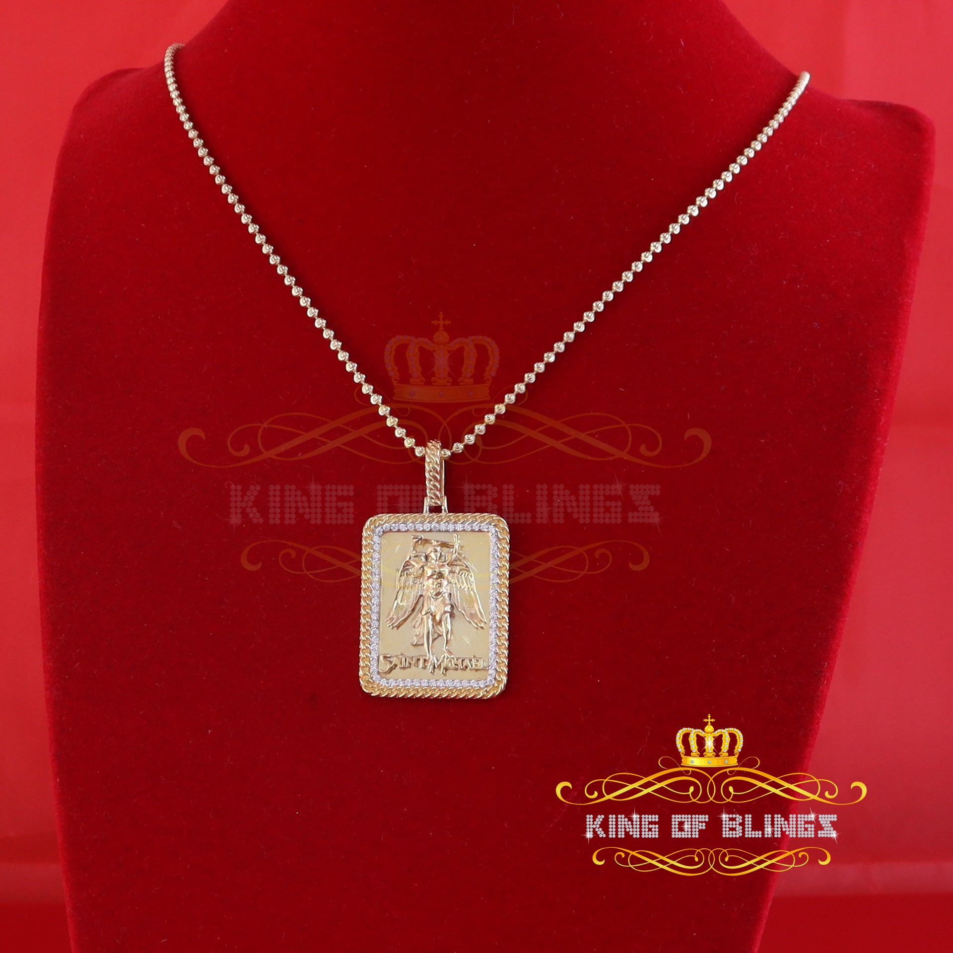 Men's 925 Silver 0.66ct CZ Square SAINT MICHEAL Yellow 1.00 inch 3D Pendant KING OF BLINGS