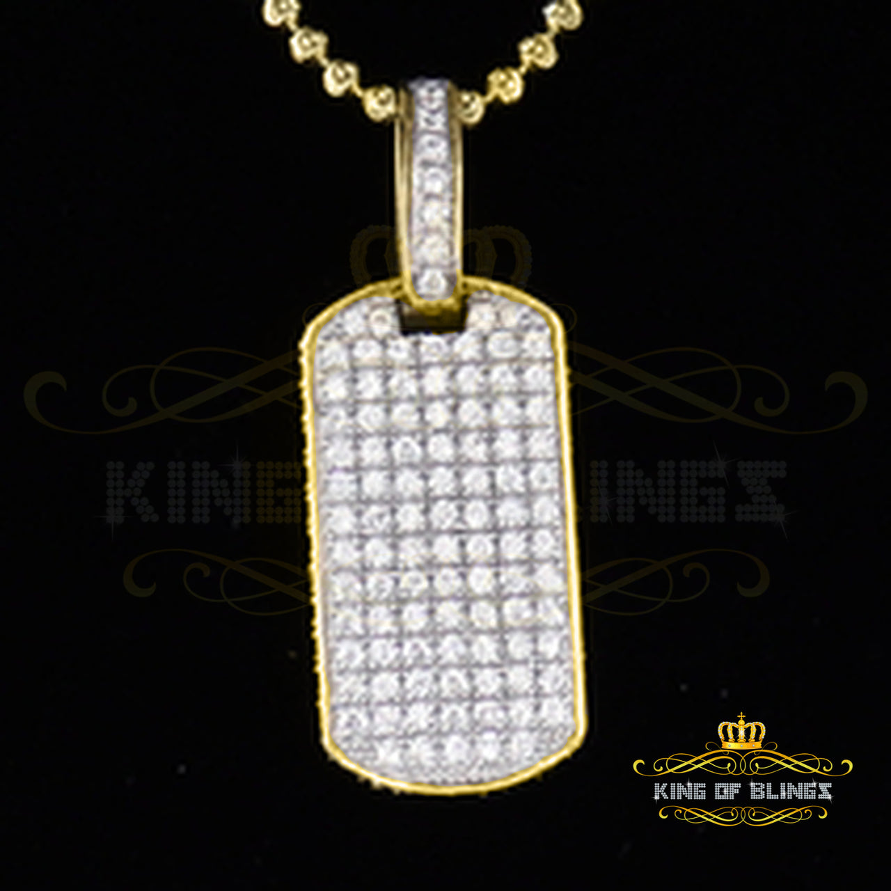 King Of Bling's King of Bling Yellow Sterling Silver Dog Tag Pendant with 2.80ct Cubic Zirconia KING OF BLINGS