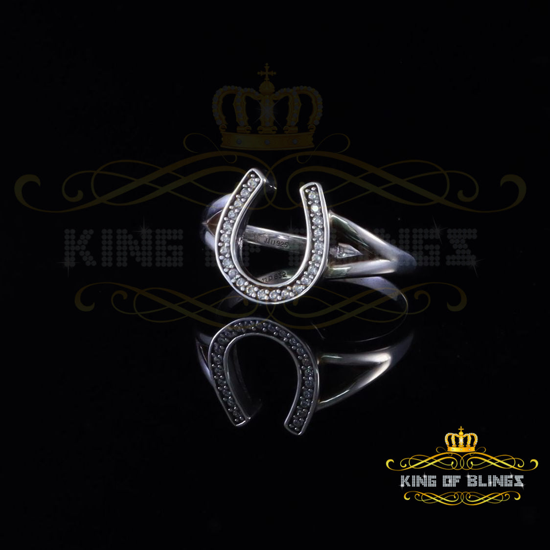 King Of Bling'sSterling 0.25ct Cubic Zirconia White Silver Horseshoe Womens / Men's Ring Size 8
