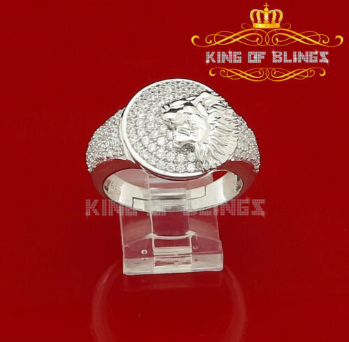 2.70ct Cubic Zirconia White Silver Lion Head Men Adjustable Ring From SZ 12 to14 KING OF BLINGS
