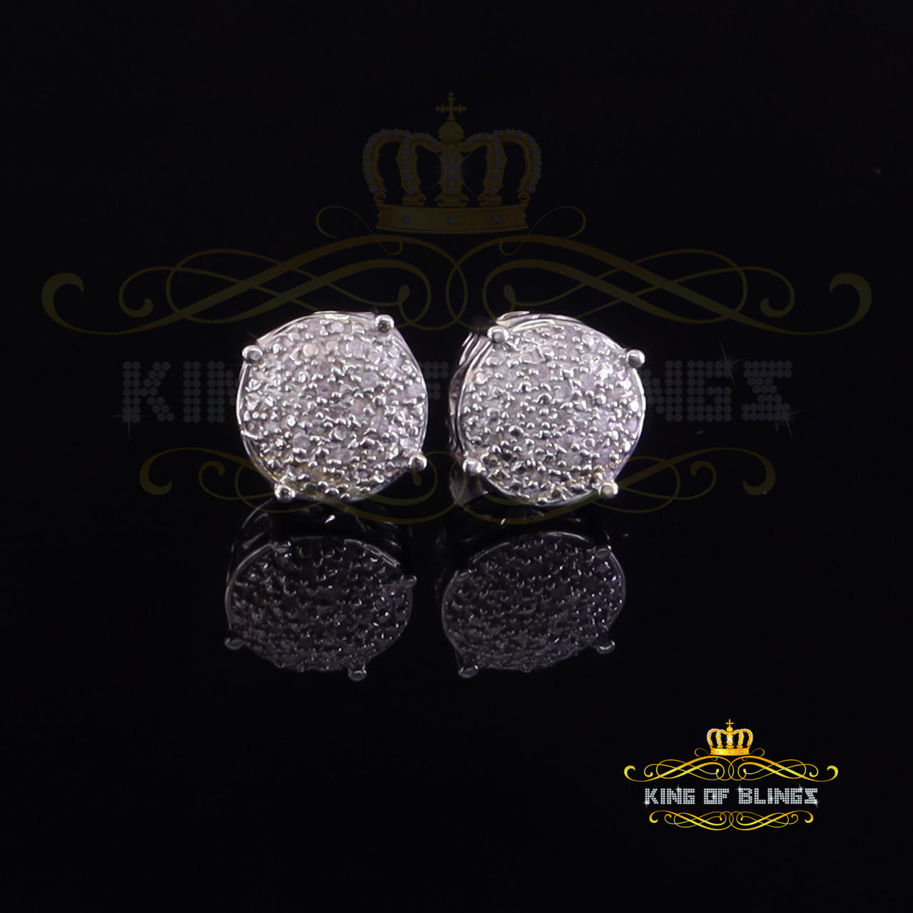 King Of Bling's 0.10ct Diamond 925 Sterling White Silver for Men's & Womens Stud Round Earrings