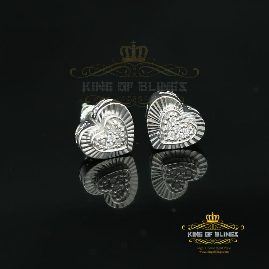 King of Blings- Aretes Para Hombre 925 White Silver 0.24ct Cubic Zirconia Heart Women's Earrings