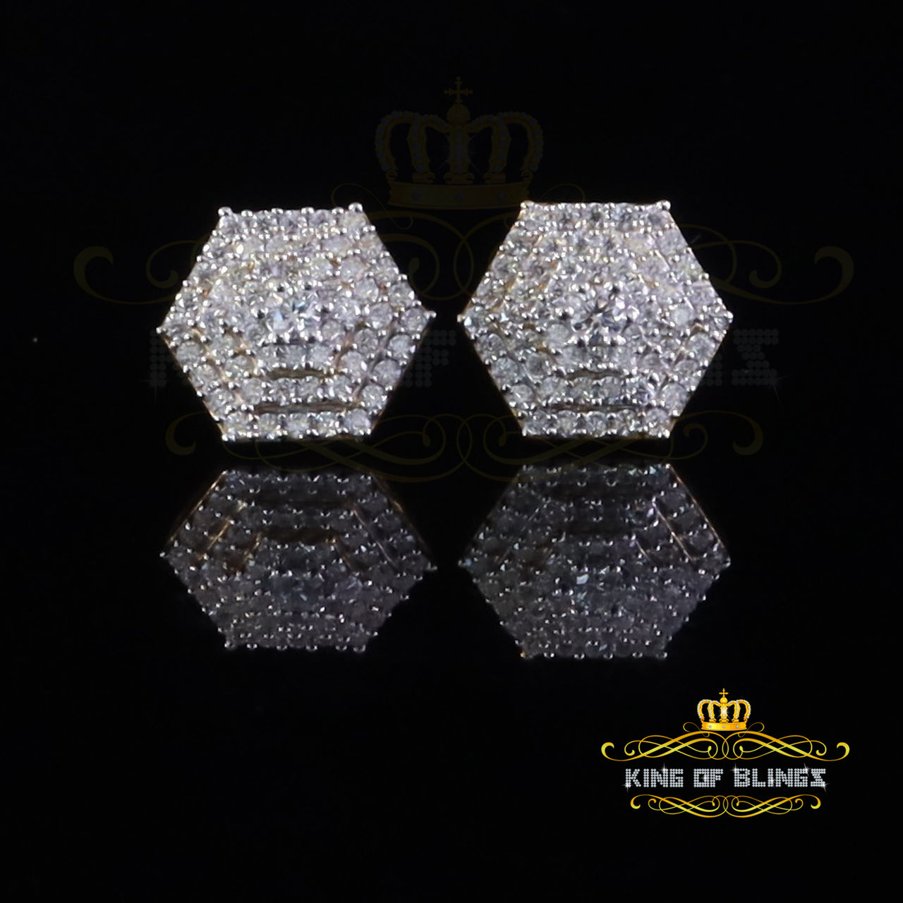King  of Bling's Yellow Hexogonal Stud Earrings 1.0ct VVS 'D' Moissanite 925 Silver Men's/Womens KING OF BLINGS