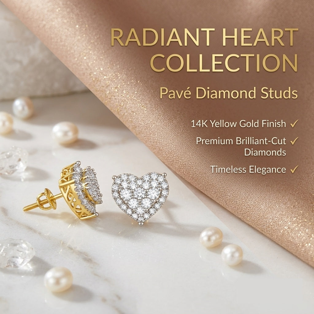 King of Bling's Aretes Para Hombre 925 Yellow Silver 1.64ct Cubic Zirconia Heart Women's Earring KING OF BLINGS