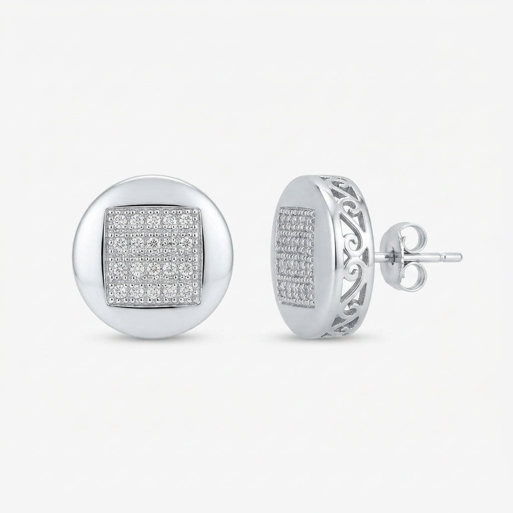 King Of Bling's 0.10ct Diamond 925 Sterling Silver White For Women's & Men's Round Stud Earring KING OF BLINGS