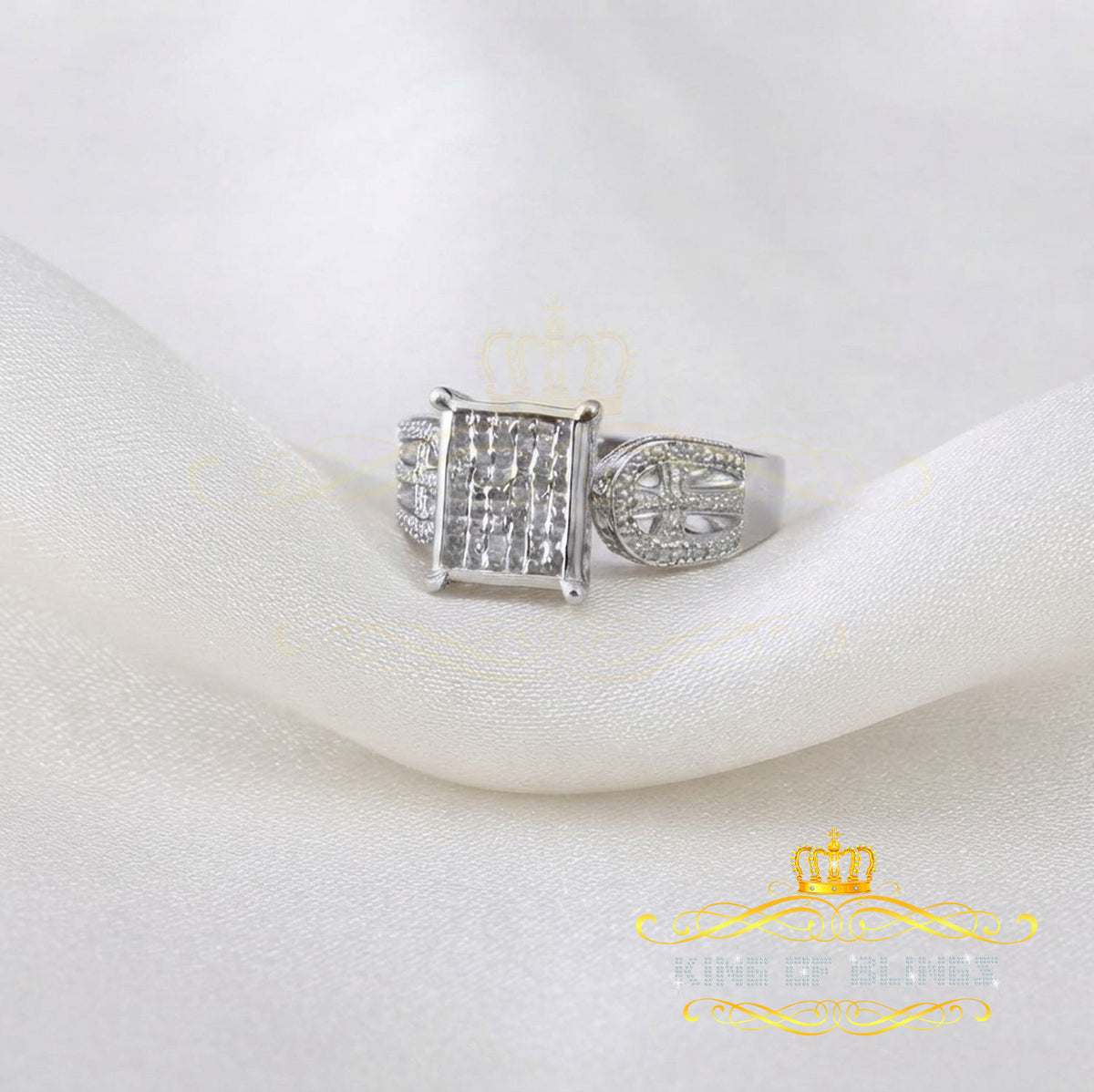 King Of Bling's Elongated 0.33 CT 925 Silver White Cinderella Womens Real Diamond Ring SZ 7 KING OF BLINGS