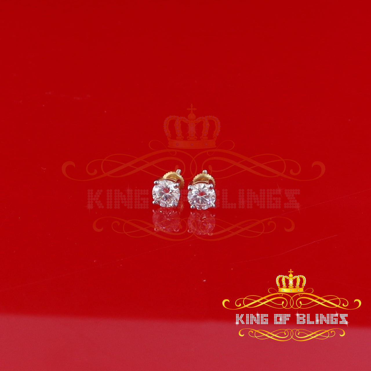 King of Bling's 1.00ct VVS 'D' Moissanite 925 Silver Yellow Round Cut Earrings Men's/Womens KING OF BLINGS