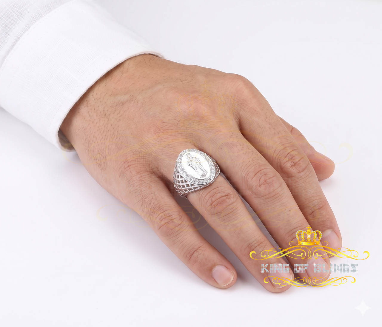 King Of Bling'sWhite Oval Shape CZ 925 Sterling Silver St Jude Fancy Women's Religious Ring SZ 6.5 KING OF BLINGS