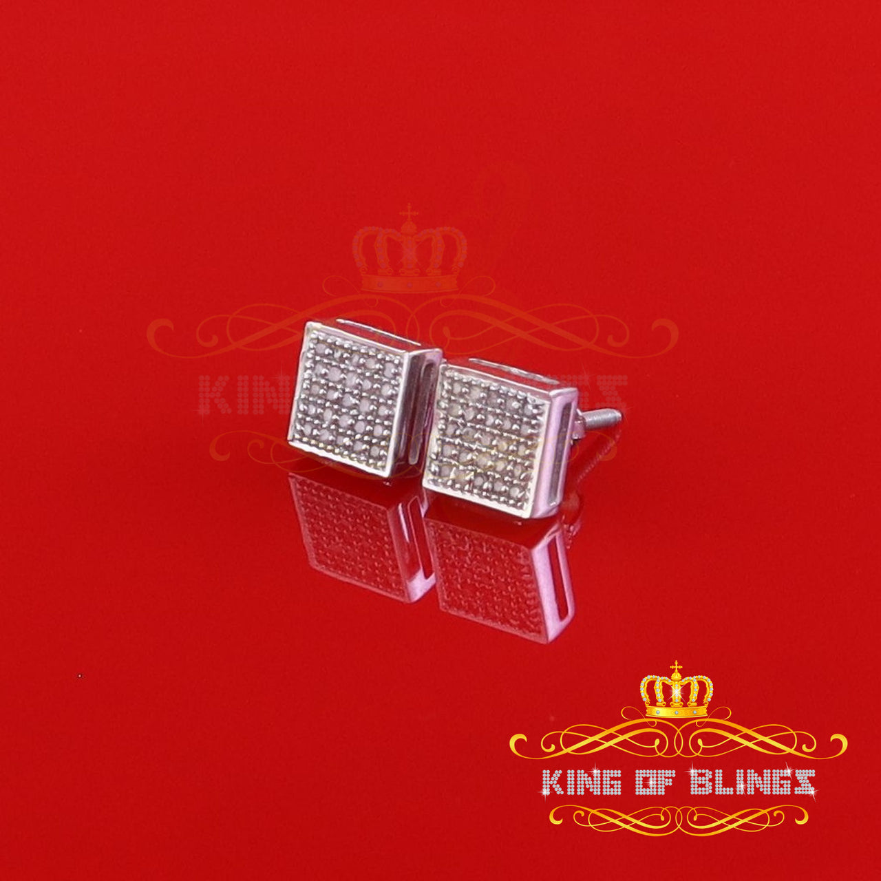 King Of Bling's 925 White Sterling Silver 0.15ct Diamond For Women's & Men's Square Earrings
