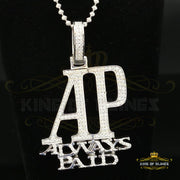White 925 Sterling Silver "AP" Letter Necklace Pendant 2.61ct Cubic Zirconia Stone KING OF BLINGS
