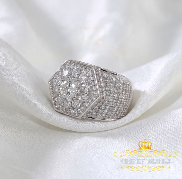 King Of Bling'sSilver 13.00ct White Cubic Zirconia Wide Mens Adjustable Ring From SZ 7.5 to 9.5