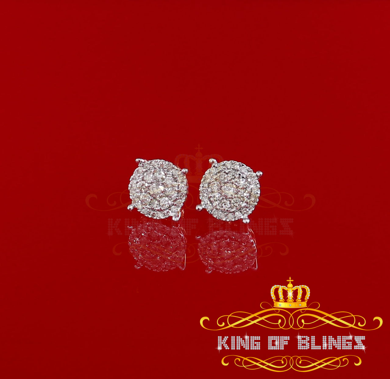 King Of Bling's 10K Real Yellow Gold with 1.20CT Real Diamond Men's/Women's Stud Round Earrings