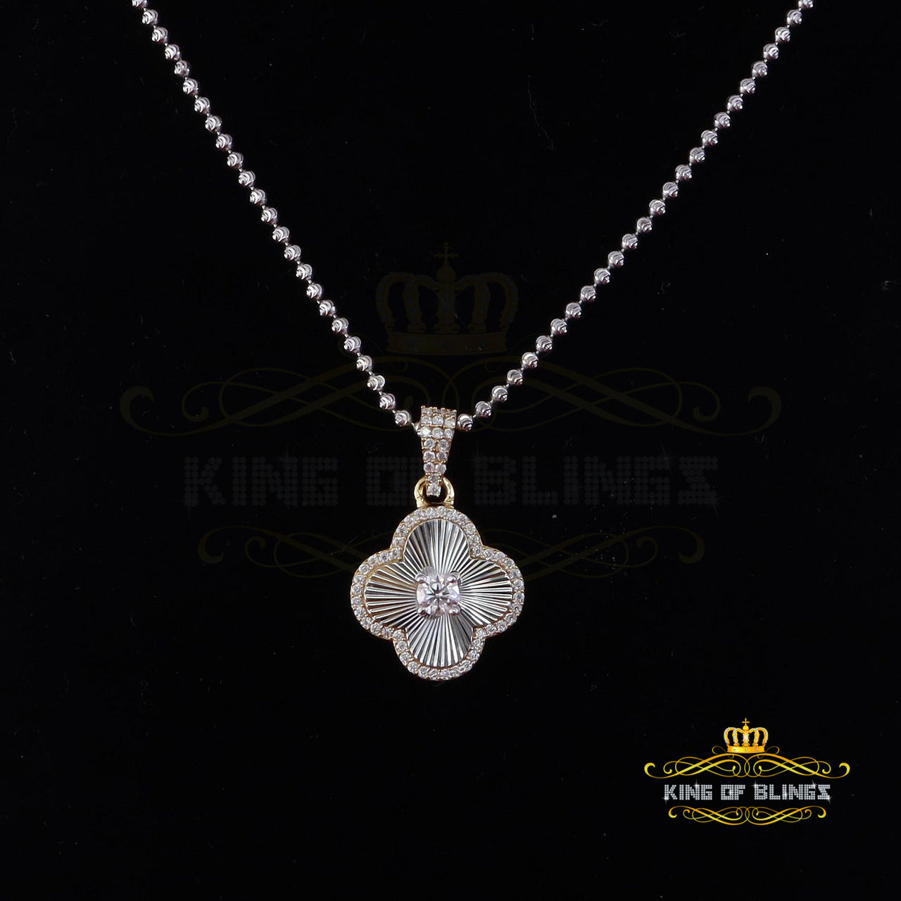 King Of Bling's White 925 Silver 1.00ct VVS D Clr Moissanite Clover Pendant for Women