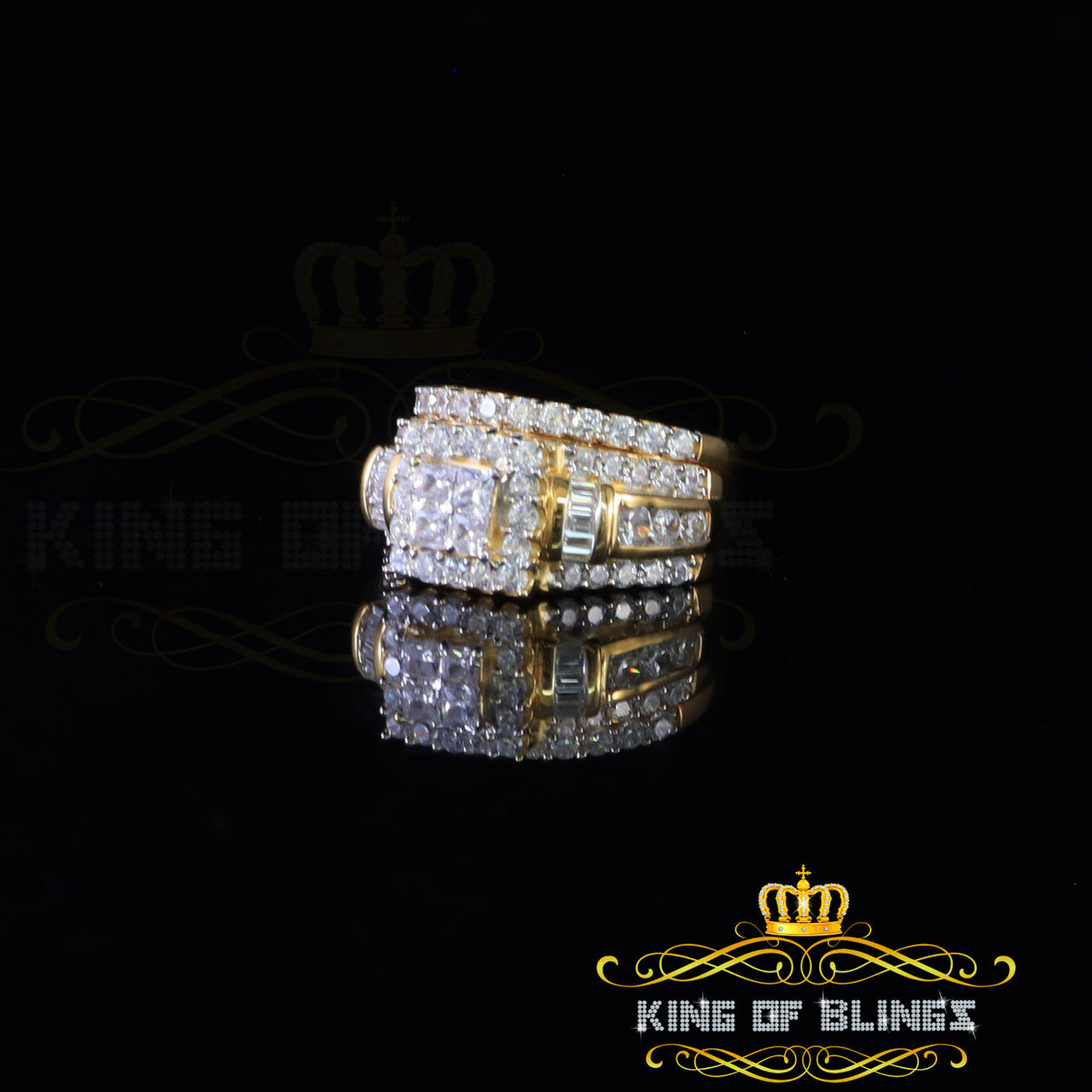 King Of Bling's Yellow 5.00ct Cubic Zirconia Silver 2 piece Bridal Fashion Womens Ring size 7
