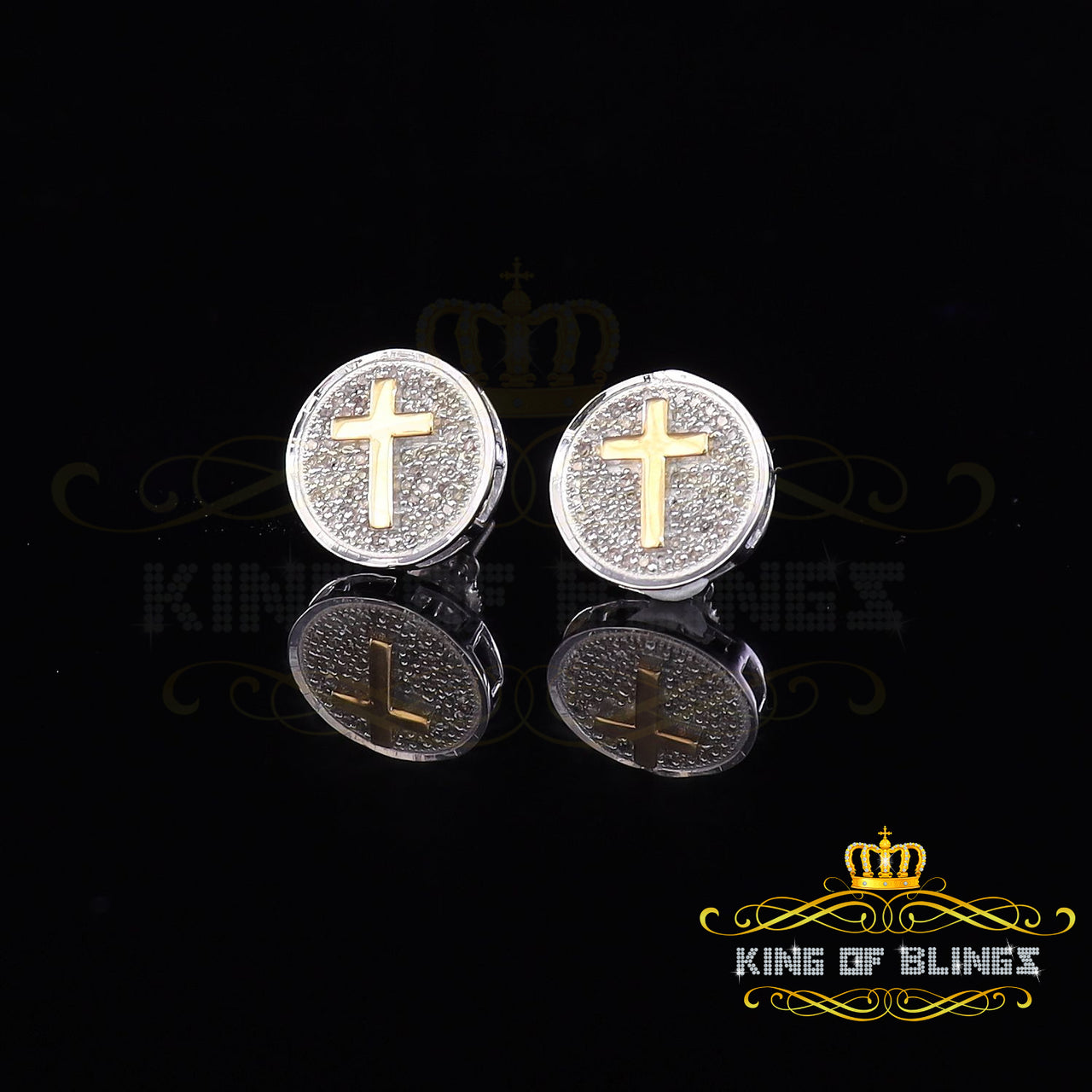 King Of Bling's 0.33ct Diamond 925 Sterling Silver White Round Earrings For Ladies & Gent's