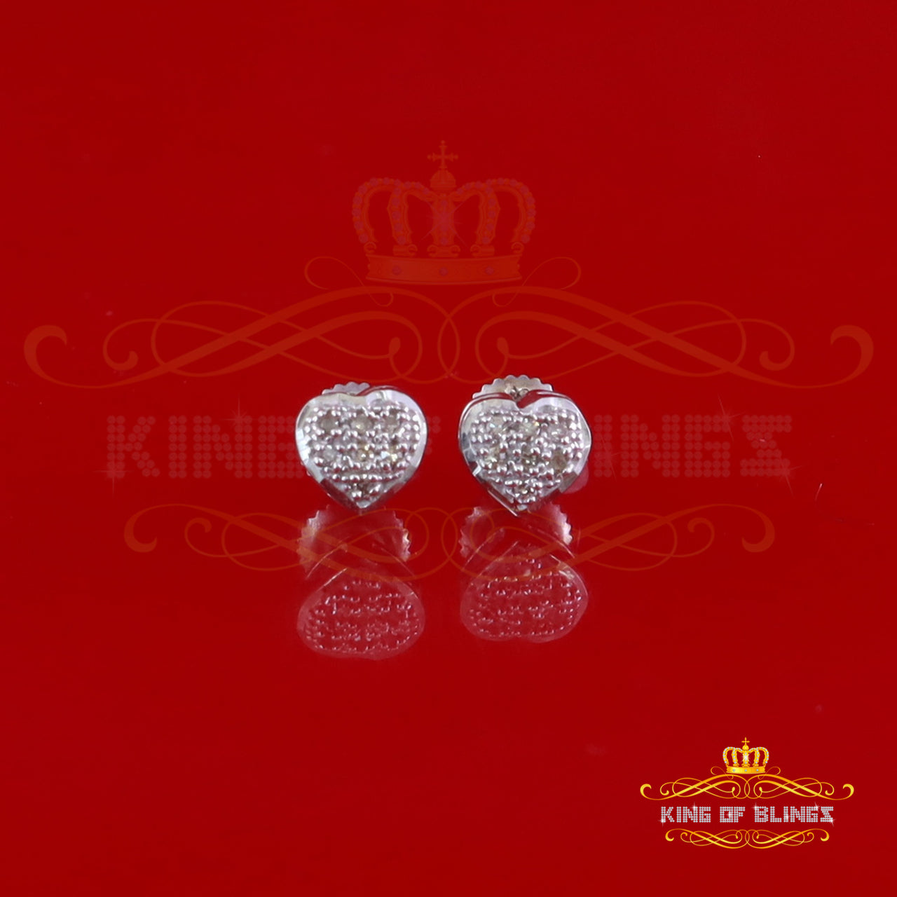 King Of Bling's Aretes Para Hombre Heart 925 White Silver 0.05ct Diamond Women's /Men's Earring