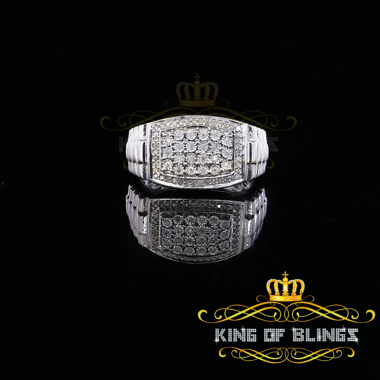 King Of Bling's 0.25 CT Real Diamond 925 Sterling White Silver With Fashion Men's Ring Size 10