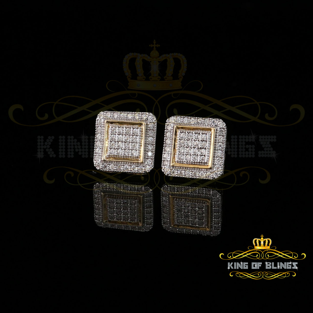 King of Bling's 0.70ct Cubic Zirconia Elegant Yellow 925 Silver Square Men's & Women's Earrings