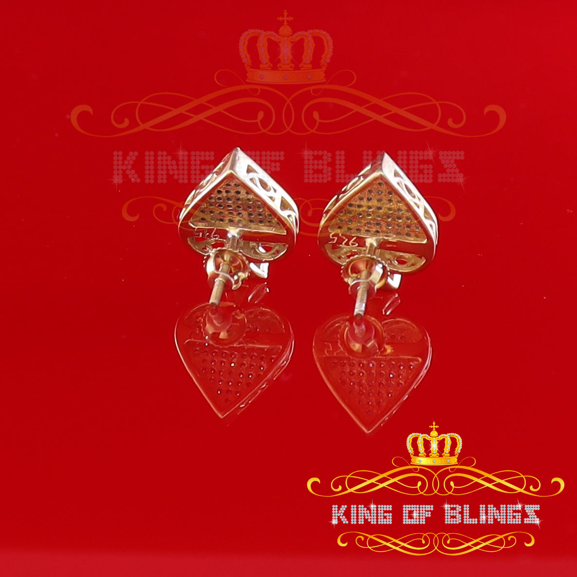 King of Blings-925 Sterling Silver Yellow 0.25ct Diamond For Women's / Men's Stud Heart Earring KING OF BLINGS