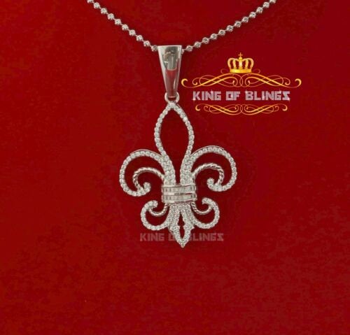 Beautiful Fleur de Lis Shape White Sterling Silver Pendant 3.20ct Cubic Zirconia KING OF BLINGS