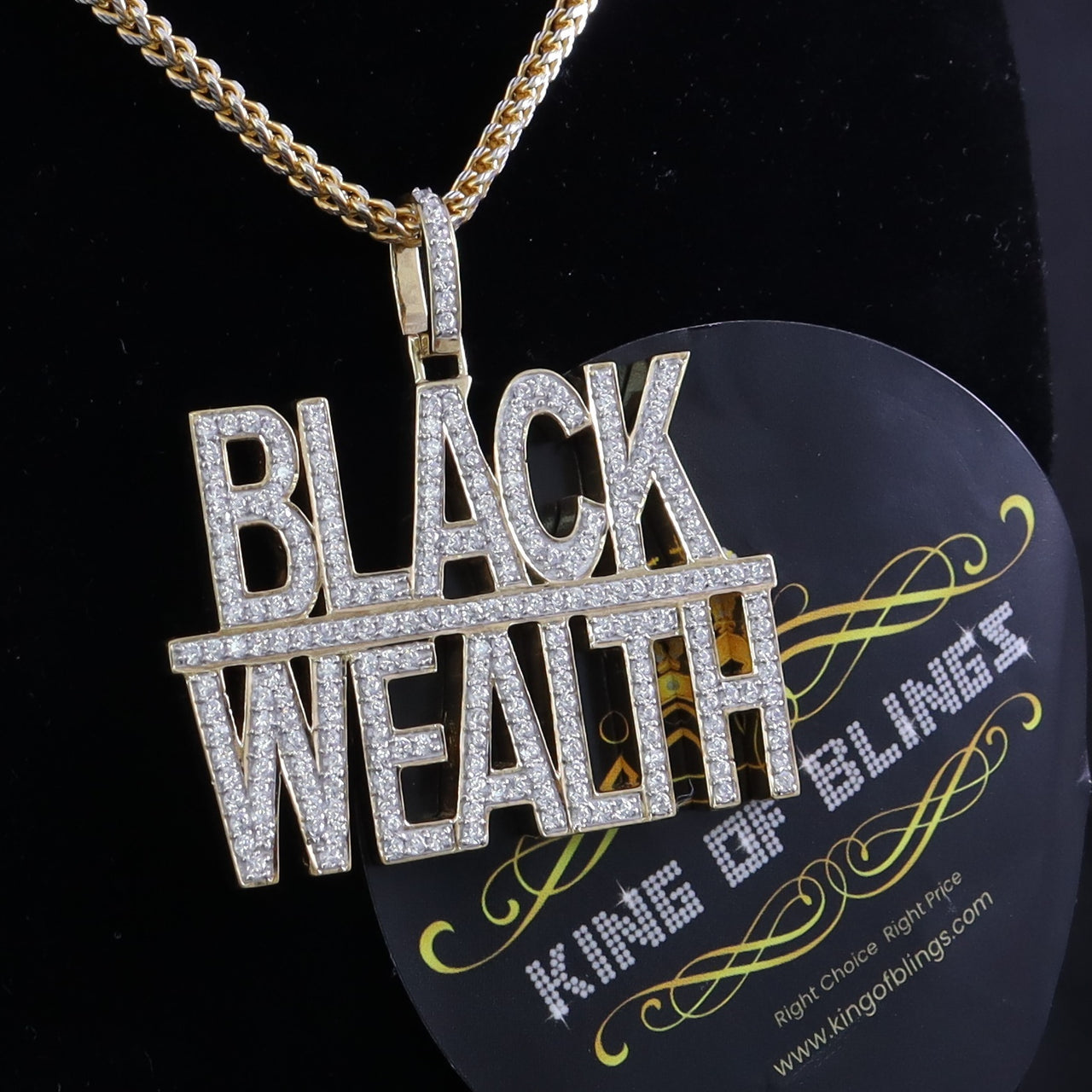 Create your own Yellow 925 Sterling Silver 9.30ct Cubic Zirconia "Black Wealth" Characters Pendant KING OF BLINGS